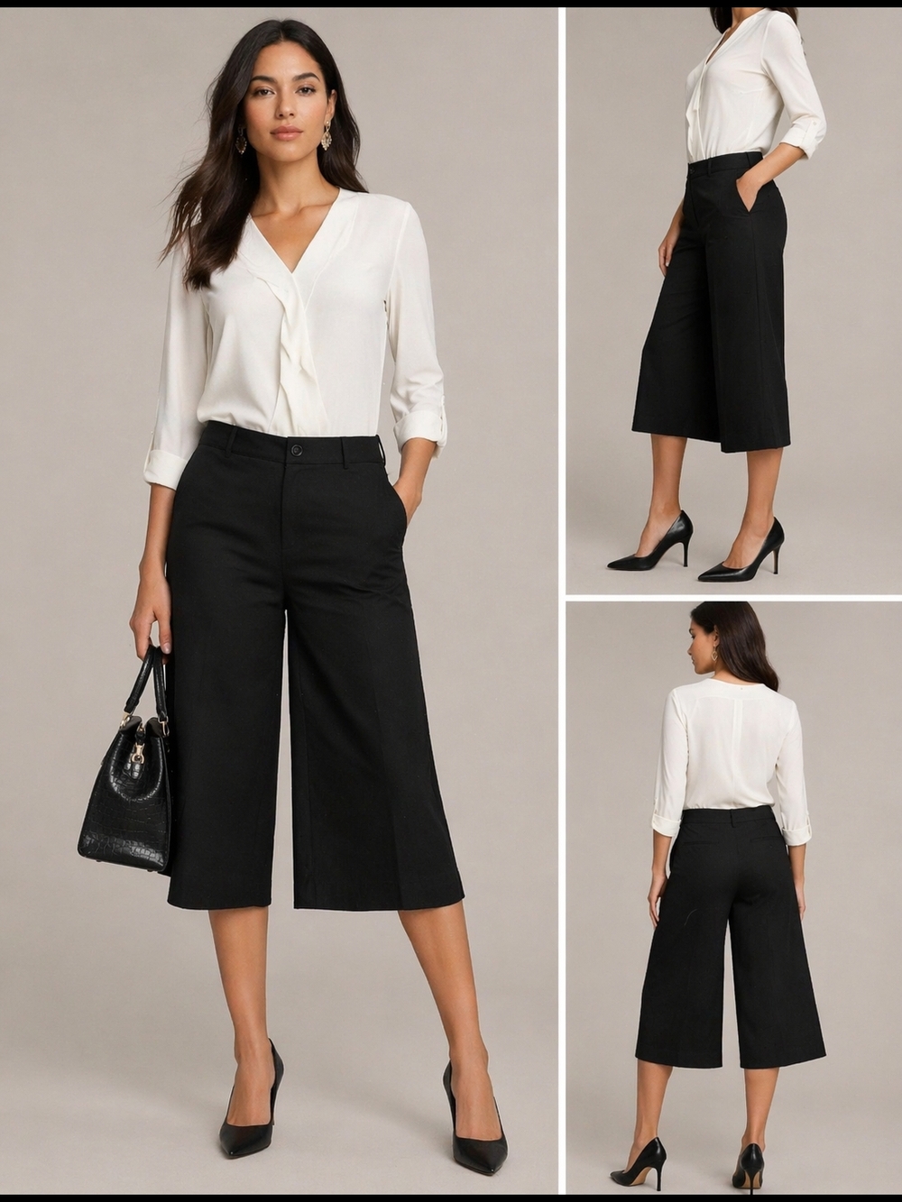 White House Black Market Classic Black Wide-Leg Culotte Pants - Women's